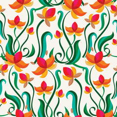 Fototapeta na wymiar Abstract colorful floral seamless pattern. Vector decorative flo