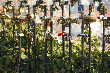 Love locks on the Upper town in Zagreb, Croatia