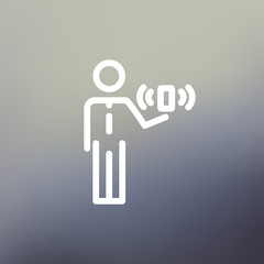 Man and wireless signal thin line icon