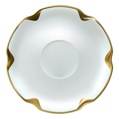 Realistic fine china white saucer with gold rim