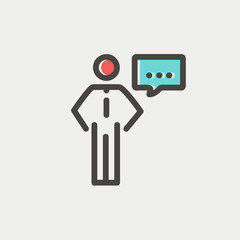 Businessman with speech bubble thin line icon