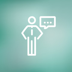 Businessman with speech bubble thin line icon