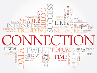 Connection word cloud, business concept