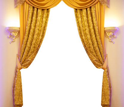 Gold Curtain Isolated On White Background