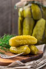 Pickles on a wooden  board