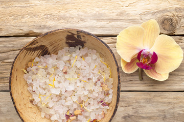 Sea salt, yellow orchid.