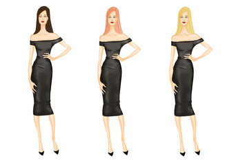 Fashion Illustration - Girls wearing black dress