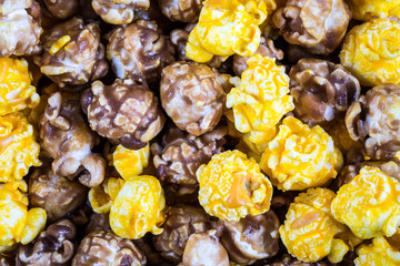 Texture of mixed cheese and caramel popcorn