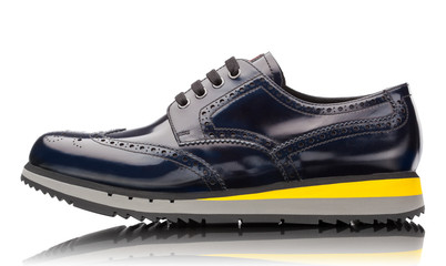 blue male leather sneakers isolated on white