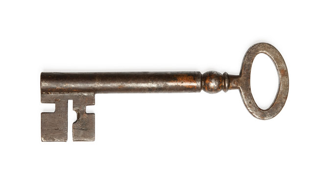 Old key isolated on white background