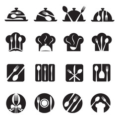 monochrome set of sixteen icons with kitchenware