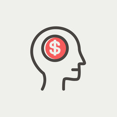 Head with dollar symbol thin line icon