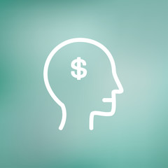 Head with dollar symbol thin line icon