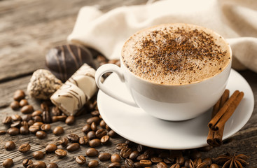 cup of coffee and coffee beans