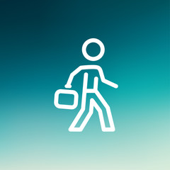 Man walking with briefcase thin line icon