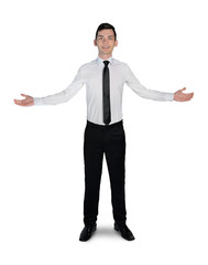 Business man welcome gesture