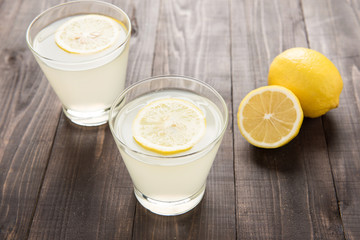 Freshly squeezed lemon juice in glasses.