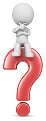 Question.The dude 3D character sitting on red question mark.