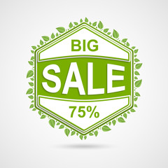 Summer discount ticket, label, stamp, with green leafs.