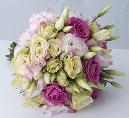 Bridal bouquet of white and pink roses