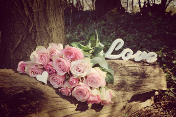 Grußkarte - Rosenstrauß - Love - Vintage