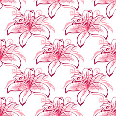 Pink and purple lilies seamless pattern