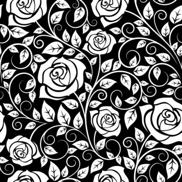 Black and white roses seamles pattern