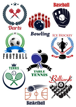 Sporting competition emblems with heraldic design elements