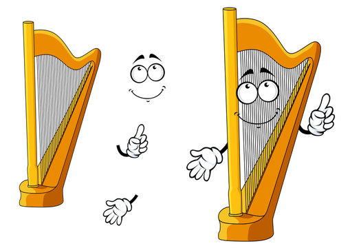 Classic wooden musical cartoon harp character