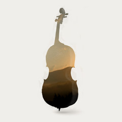 cello silhouette with sunset