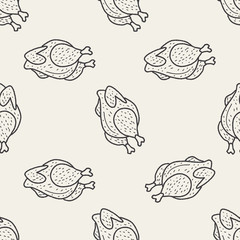 Roast chicken doodle drawing seamless pattern background