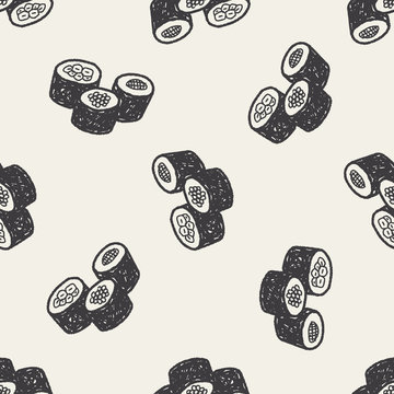 sushi doodle seamless pattern background