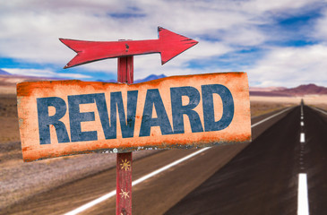 Reward sign with road background