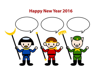 2016年申年の年賀状イラスト: 西遊記