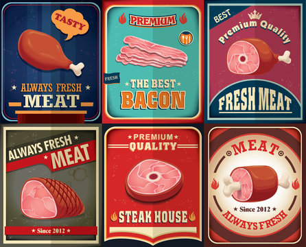Vintage meat poster design set