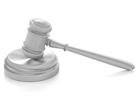 steel gavel and soundboard on white background. LAW concept