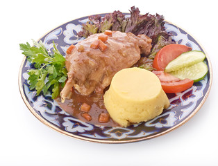 Roasted duck leg with red cabbage