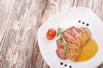 Beef steak medium grilled, isolated on white background