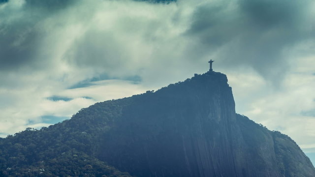 Time lapse shot of Corcovado Hill with clouds dynamic passing 