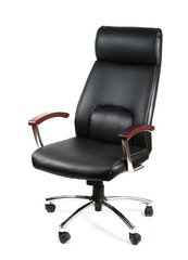 Black leather office chair isolated on whit