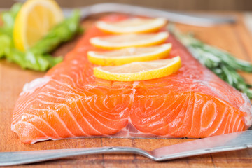 fresh salmon fillet with aromatic herbs, spices