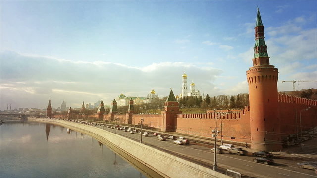 Kremlin Moscow Russia Sky Time Lapse Sunny