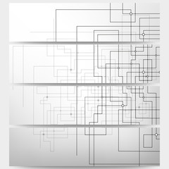 Web banners set, technical construction with connected lines and