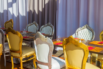 restaurant tables antique French style palace prepared with cutl