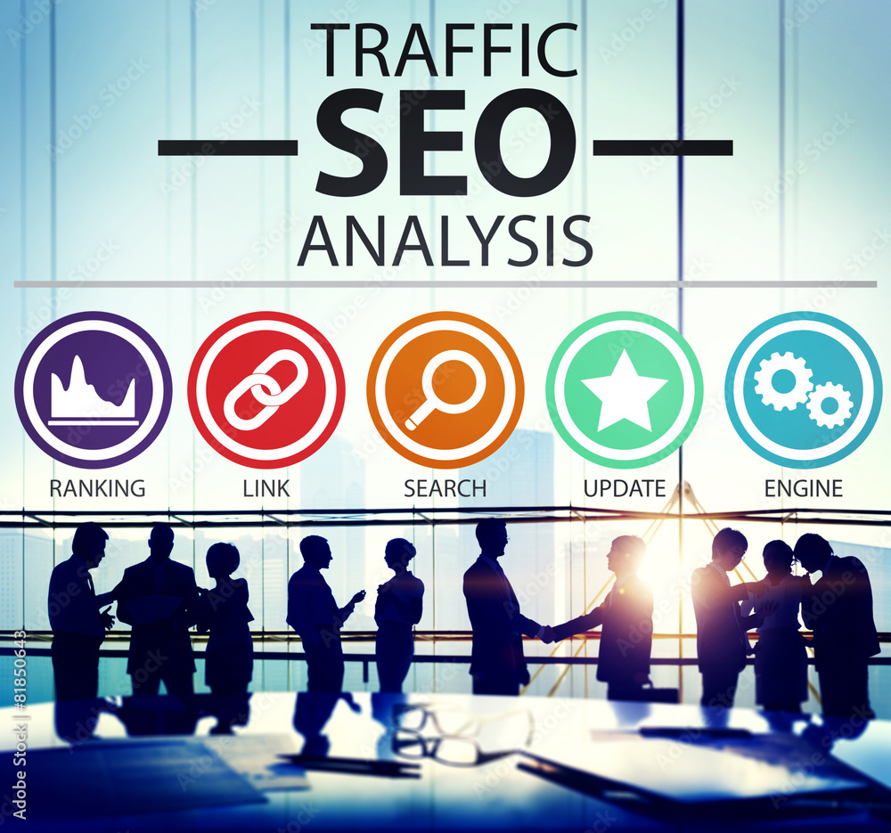 Poster search engine optimization analysis information data concept