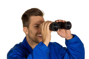 Fototapeta premium Handwerker mit Fernglas