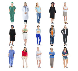 Obraz premium Group People Standing Row Isolated White Concept
