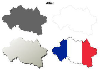 Obraz premium Allier (Auvergne) outline map set