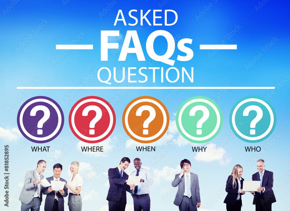 Aufkleber frequently asked questions faq problems concept