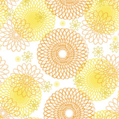 ひまわりのシームレスパターン(白背景)